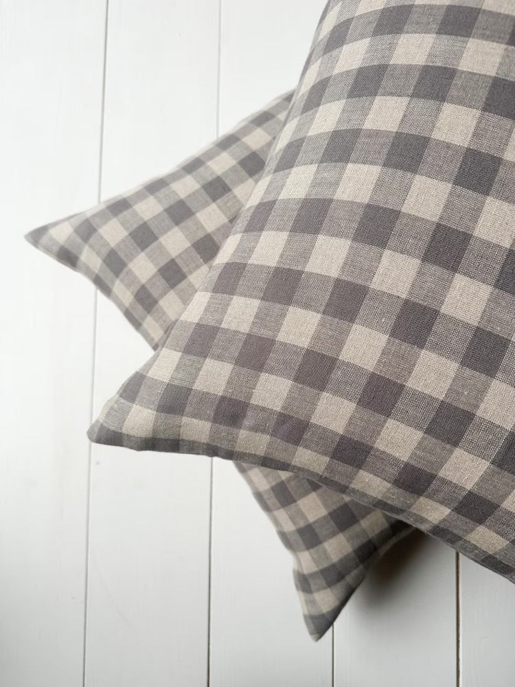 Set of 2, 4 and 6 linen throw pillow cases in gray Gingham /farmhouse cushion covers in gray/natural grid/check pillow cases