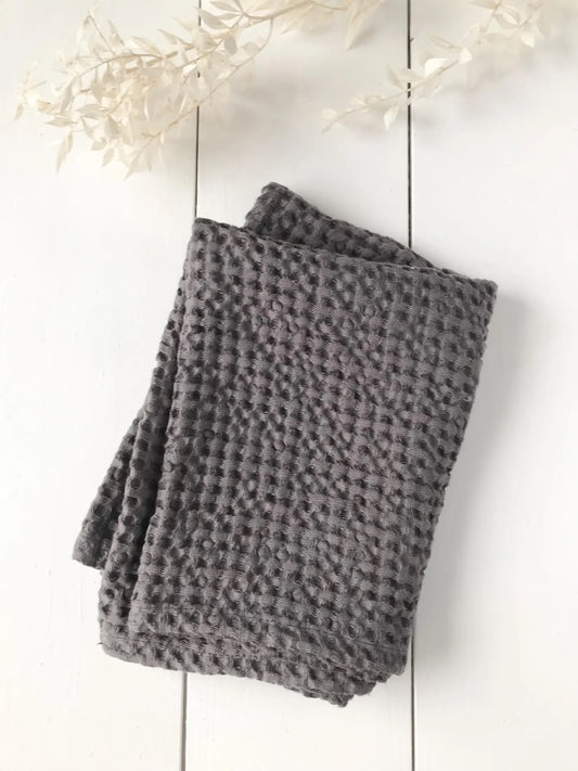 Soft charcoal gray linen waffle bath towels/face, hand, body towel set/soft and fluffy towels/quality spa towels/absorbent towels