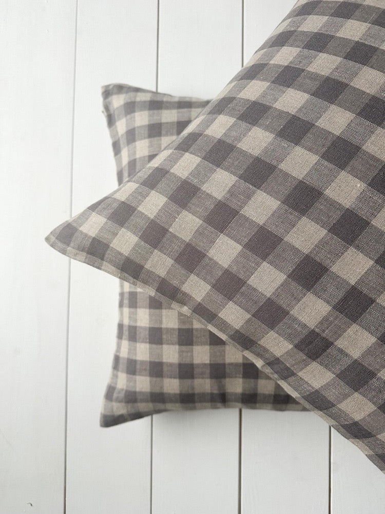 Set of 2, 4 and 6 linen throw pillow cases in gray Gingham /farmhouse cushion covers in gray/natural grid/check pillow cases