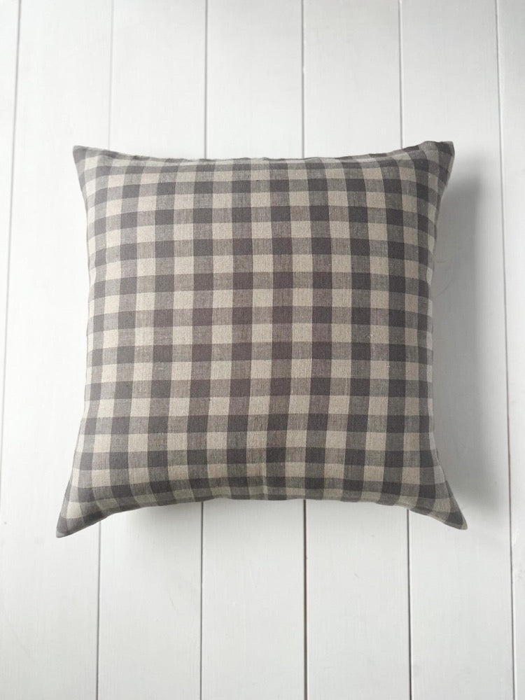 Set of 2, 4 and 6 linen throw pillow cases in gray Gingham /farmhouse cushion covers in gray/natural grid/check pillow cases