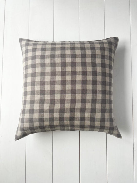 Set of 2, 4 and 6 linen throw pillow cases in gray Gingham /farmhouse cushion covers in gray/natural grid/check pillow cases