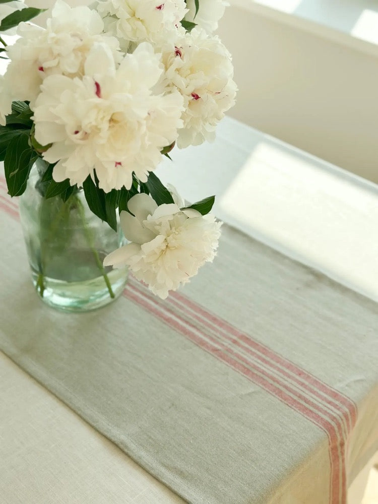 Heavyweight linen table runner in rustic black, blue and red stripes/grain sack linen table runner/natural linentable decor