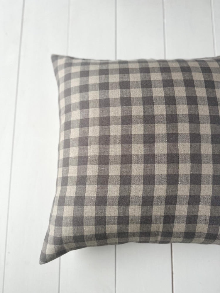 Set of 2, 4 and 6 linen throw pillow cases in gray Gingham /farmhouse cushion covers in gray/natural grid/check pillow cases