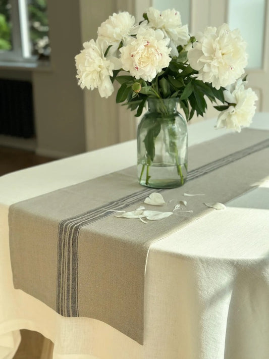 Heavyweight linen table runner in rustic black, blue and red stripes/grain sack linen table runner/natural linentable decor