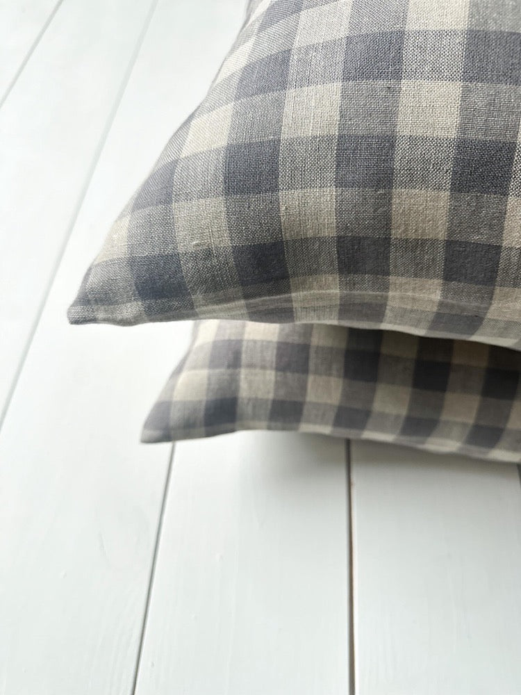 Set of 2, 4 and 6 linen throw pillow cases in gray Gingham /farmhouse cushion covers in gray/natural grid/check pillow cases