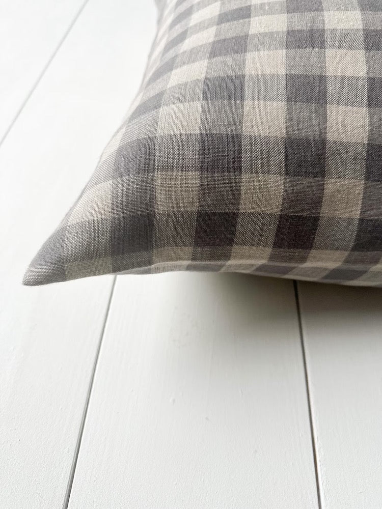 Set of 2, 4 and 6 linen throw pillow cases in gray Gingham /farmhouse cushion covers in gray/natural grid/check pillow cases