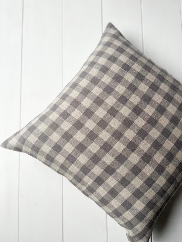 Set of 2, 4 and 6 linen throw pillow cases in gray Gingham /farmhouse cushion covers in gray/natural grid/check pillow cases